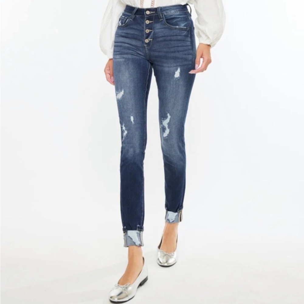 Kancan Chelsea High Rise Super Skinny Jeans Distressed Button Fly Jeans Size 27